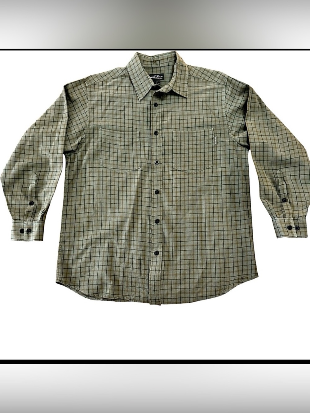 Woolrich Mens Cotton Long Sleeve Green Brown Plaid Button Down Shirt Size Large
